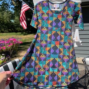 LuLaRoe Girls Dress Multicolored Black/Purple/Green/Orange Adeline Size 4 NWT